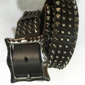 Unisex Day-Clasp Pointed Rivet Belt Made From Full-Grain Cowhide Leather
